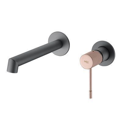 IMEX LINE GREY/CHAMPAGNE Змішувач для умивальника зі стіни, матовий сірий/шампань GLD038/GC GLD038/GC фото
