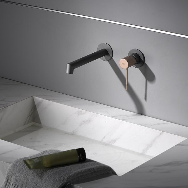 IMEX LINE GREY/CHAMPAGNE Змішувач для умивальника зі стіни, матовий сірий/шампань GLD038/GC GLD038/GC фото