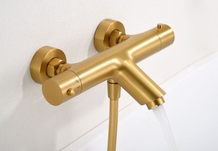 IMEX MONZA BRUSHED GOLD Термостатичний змішувач для ванни з душовим набором, PVD матове золото BTM039-4OC фото