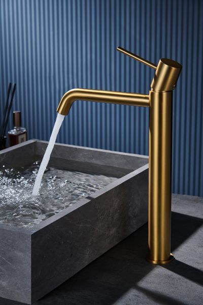 IMEX MONZA BRUSHED GOLD Змішувач для умивальника високий, PVD матове золото BDM039-3OC фото