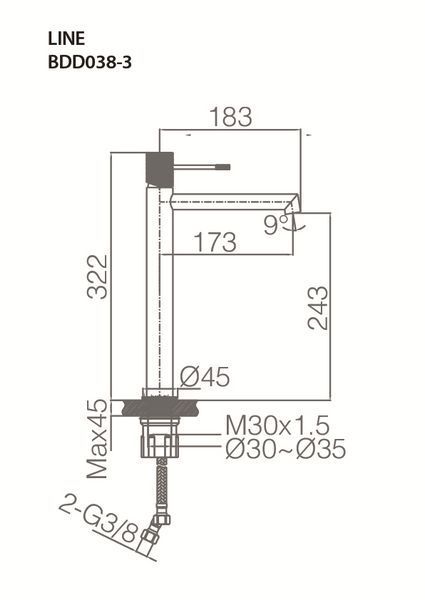 IMEX LINE BRUSHED NICKEL Змішувач для умивальника високий, матовий нікель BDD038-3NQ  фото