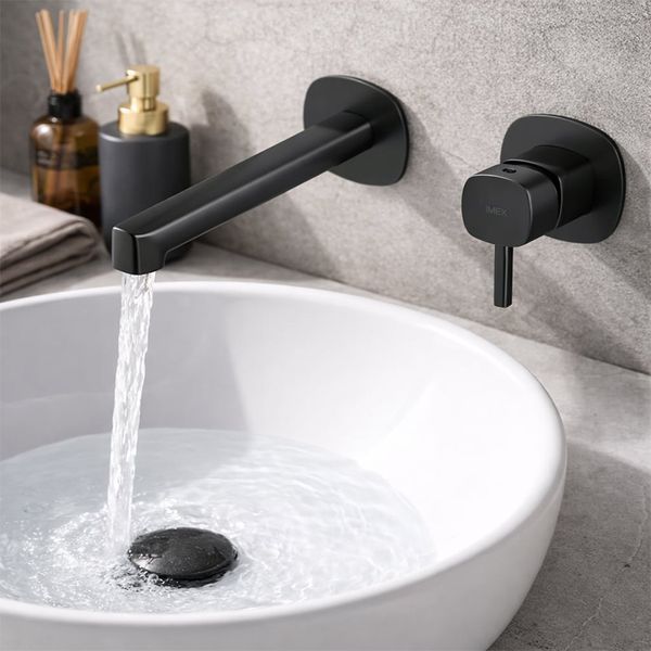 IMEX TOSCANA MATT BLACK Змішувач для умивальника зі стіни, чорний матовий GLT064/NG GLT064/NG фото